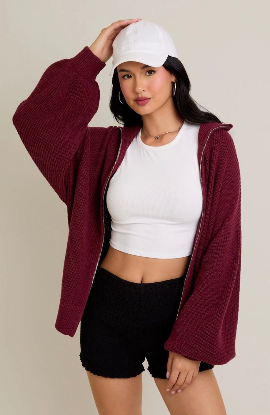 Zip Up Oversized Cardigan