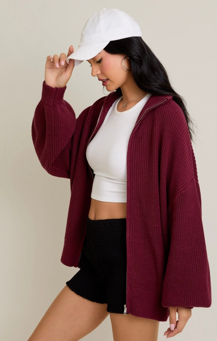 Zip Up Oversized Cardigan