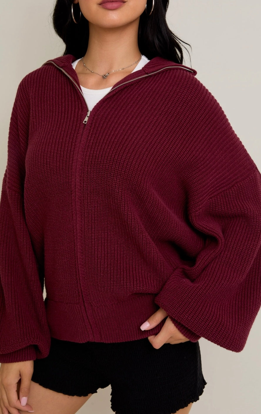 Zip Up Oversized Cardigan