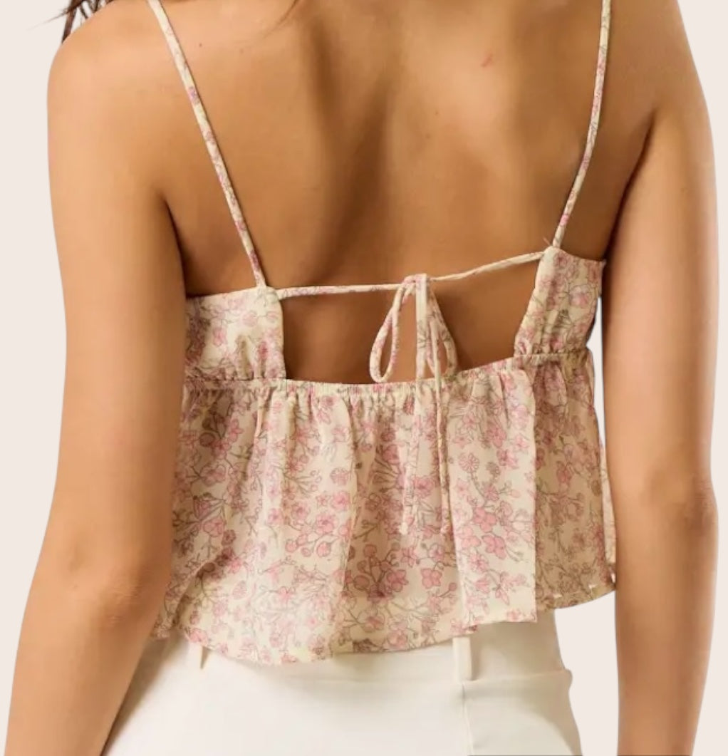Flower Print Cami Back Tie Top
